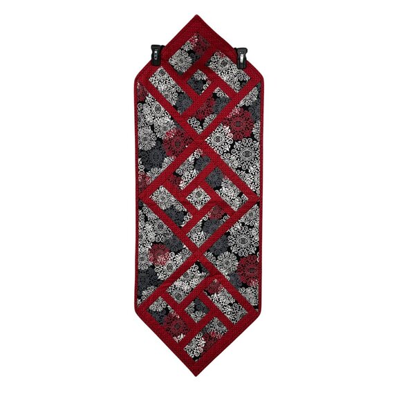 Handmade Quilted Table Runner Red Black White Geometric Patchwork 16x45 Used - Picture 9 of 9